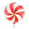 BALLON METALLIQUE ROND 35CM BONBON SUCETTE ROUGE BLANC ET OR