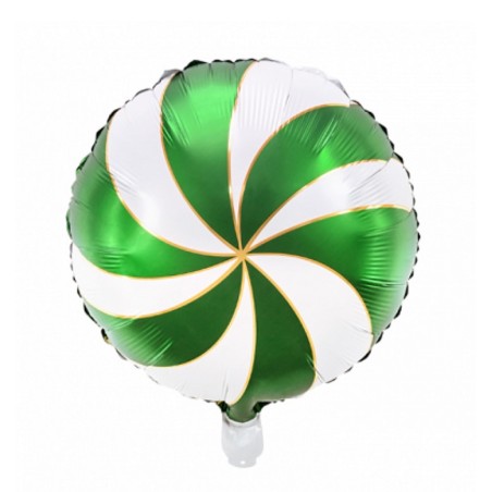 BALLON METALLIQUE ROND 35CM BONBON SUCETTE VERT BLANC ET OR