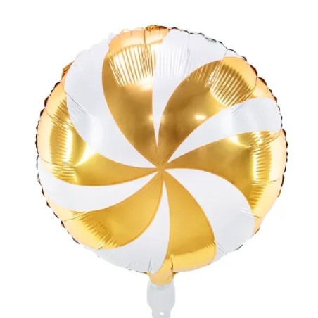 BALLON METALLIQUE ROND 35CM BONBON SUCETTE BLANC ET OR