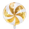 BALLON METALLIQUE ROND 35CM BONBON SUCETTE BLANC ET OR BALLON METALLIQUE ROND 35CM BONBON SUCETTE BLANC ET OR
