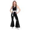 DEGUISEMENT FEMME COMBINAISON DISCO NOIR STRASS ARGENT TAILLE 46-48