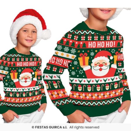 DEGUISEMENT PULL DE NOEL ROUGE ET VERT PERE NOEL TAILLE 10-12 ANS