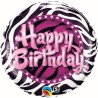 BALLON METALLIQUE ROND HAPPY BIRTHDAY ZEBRE ROSE ET NOIRE 46 CM