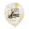 3 BALLONS TRANSPARENTS CONFETTIS OR BONNE ANNEE 