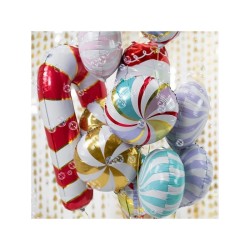 BALLON METALLIQUE CANDY CANNE ROUGE ET BLANC 50 X 82 CM