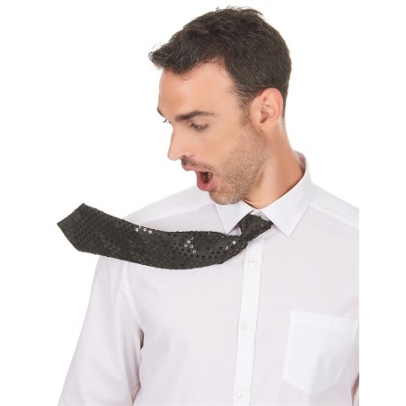 CRAVATE NOIRE A SEQUINS ADULTE