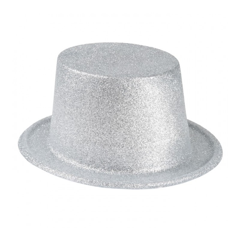 CHAPEAU HAUT DE FORME PAILLETTE ARGENT