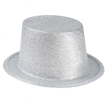 CHAPEAU HAUT DE FORME PAILLETTE ARGENT