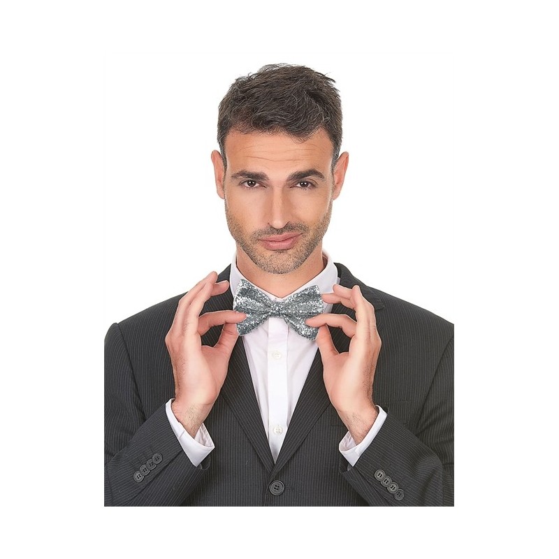 NOEUD PAPILLON PAILLETTES ARGENT DISCO NOEUD PAPILLON PAILLETTES ARGENT DISCO