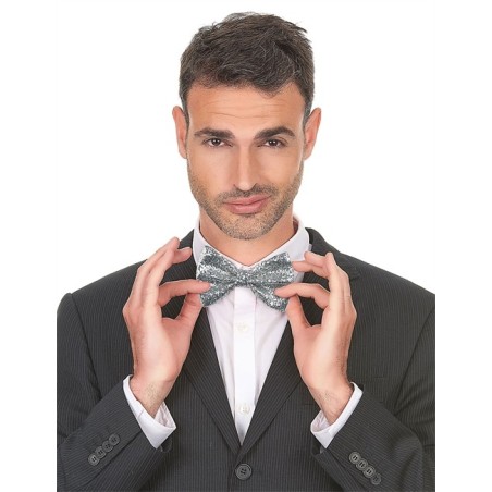 NOEUD PAPILLON PAILLETTES ARGENT DISCO