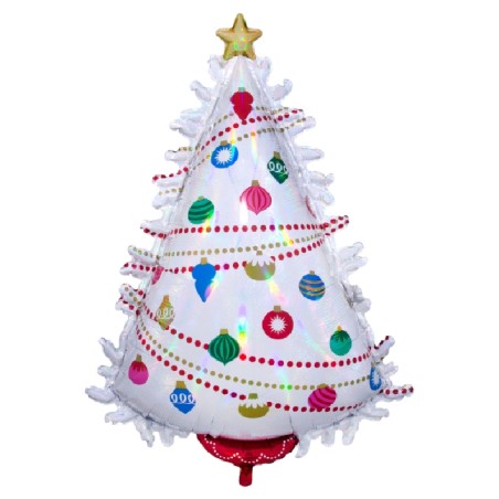 BALLON METALLIQUE SAPIN DE NOEL BLANC HOLOGRAPHIQUE  66 X 91 CM 