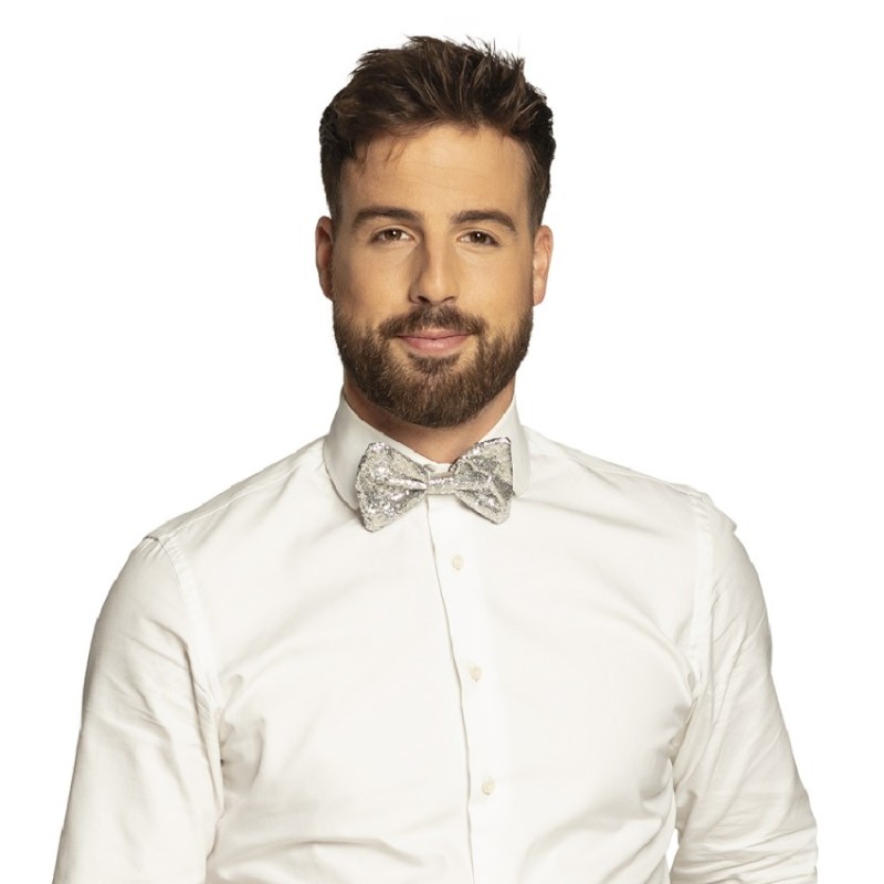 NOEUD PAPILLON PAILLETTES ARGENT DISCO