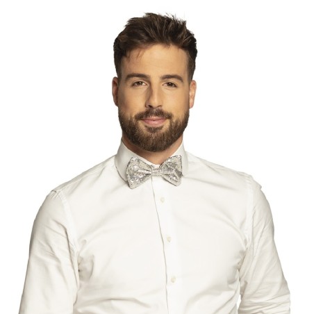 NOEUD PAPILLON PAILLETTES ARGENT DISCO