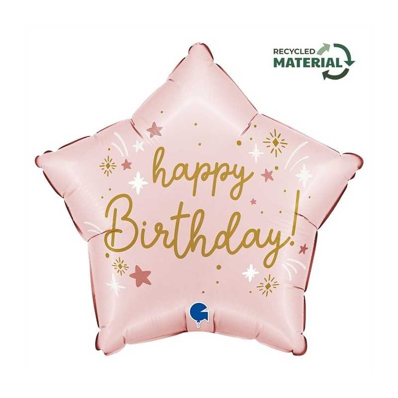 BALLON METALLIQUE ETOILE HAPPY BIRTHDAY ROSE ET OR 46 CM 