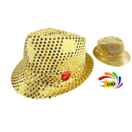 CHAPEAU 6 LEDS SEQUIN OR 