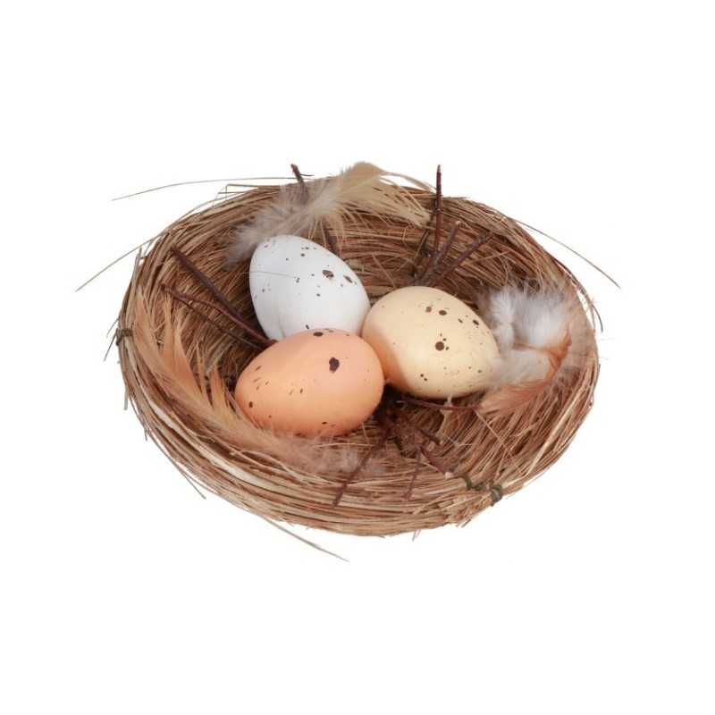 PANIER AVEC OEUFS ET BRANCHES DIA 12CM X 4CM DECORATION PAQUES