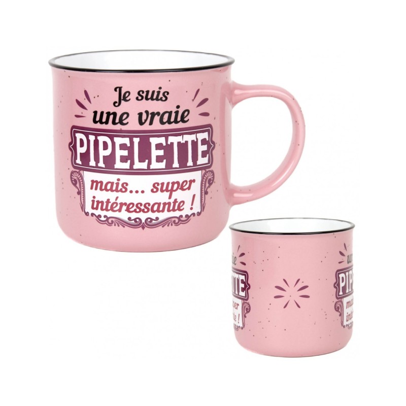 MUG COULEUR ROSE JE SUIS UNE VRAIE PIPELETTE MAIS SUPER INTERESSANTE