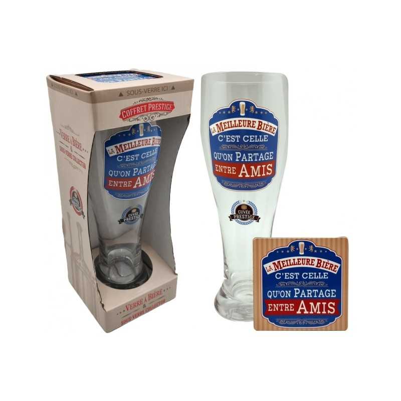 VERRE A BIERE + SOUS VERRE LA MEILLEURE BIERE EST CELLE QU'ON PARTAGE ENTRE AMIS