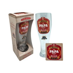 VERRE A BIERE + SOUS VERRE LE MEILLEUR PAPA MERITE LA MEILLEURE BIERE