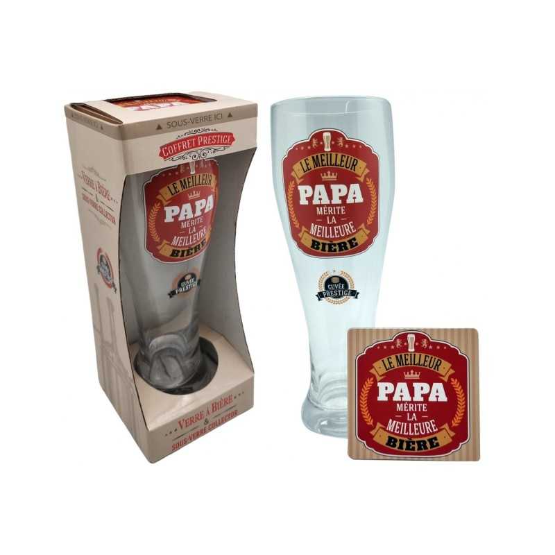 VERRE A BIERE + SOUS VERRE LE MEILLEUR PAPA MERITE LA MEILLEURE BIERE