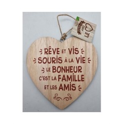 COEUR DECO EN BOIS LE BONHEUR C'EST LA FAMILLE ET LES AMIS