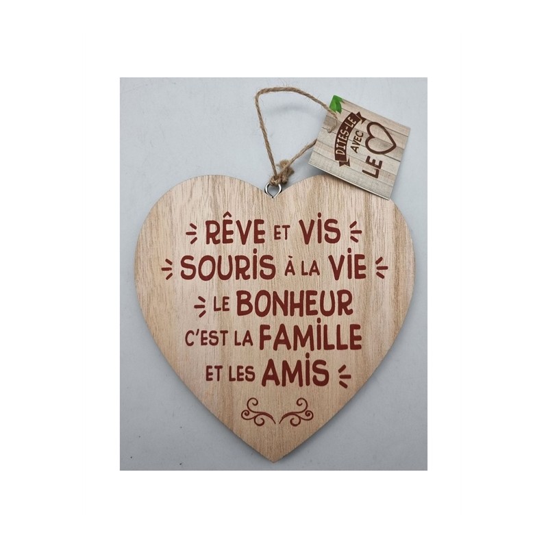 COEUR DECO EN BOIS LE BONHEUR C'EST LA FAMILLE ET LES AMIS