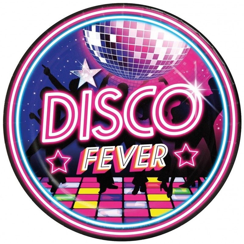 6 ASSIETTES RONDES CARTONS DISCO FEVER 23 CM  6 ASSIETTES RONDES CARTONS DISCO FEVER 23 CM