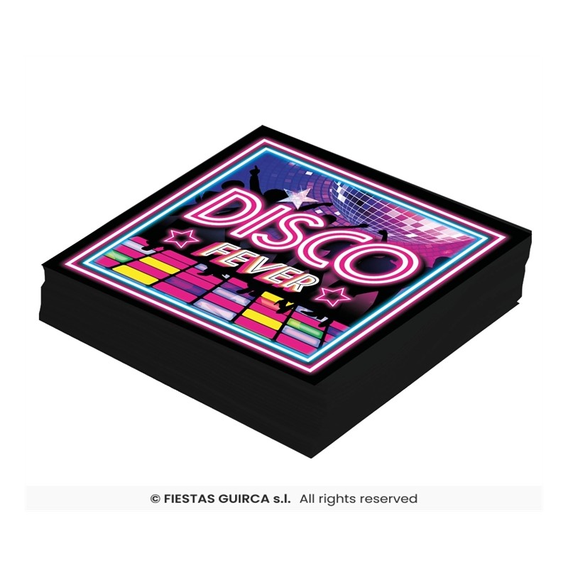 12 SERVIETTES DISCO FEVER  33 X 33 CM 