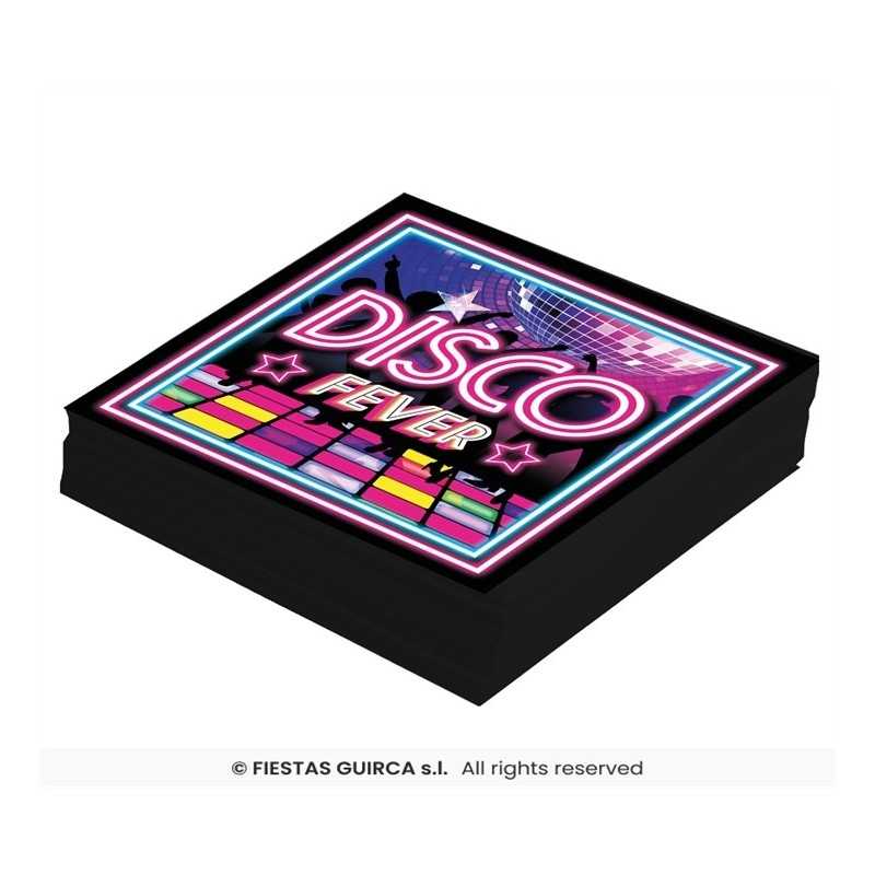 12 SERVIETTES DISCO FEVER 33 X 33 CM 