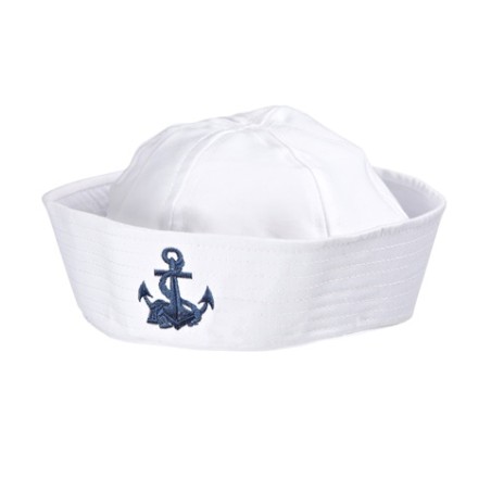 BACHI OU CHAPEAU DE MARIN  BLANC TISSUS DECOR ENCRE BLEUE