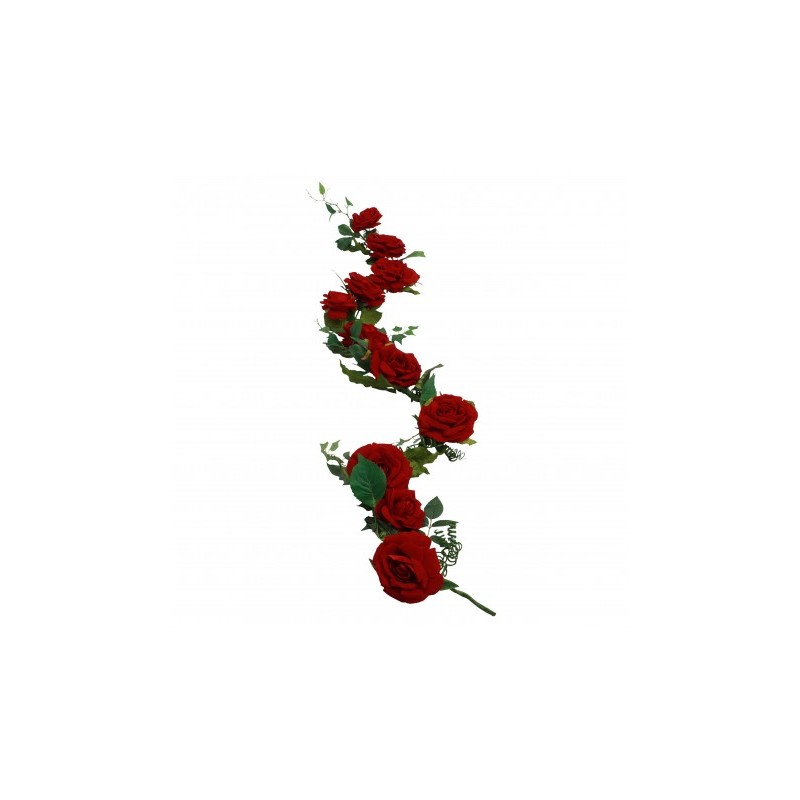 CENTRE DE TABLE OU GUIRLANDE DE FLEURS ROSES LUXE VELOURS ROUGE DIA 20 CM X 2 M