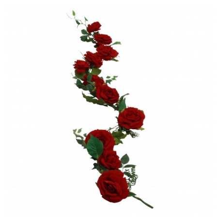 CENTRE DE TABLE OU GUIRLANDE DE FLEURS ROSES LUXE VELOURS ROUGE DIA 20 CM X 2 M