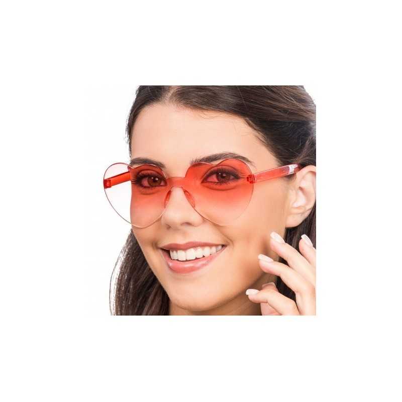 LUNETTES PLASTIQUE FORME COEUR VERRES FUMES ROUGE 14CM X 14CM X 5.5CM