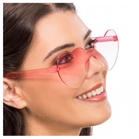 LUNETTES PLASTIQUE FORME COEUR VERRES FUMES ROSES 14CM X 14CM X 5.5CM