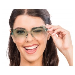 LUNETTES PLASTIQUE FORME COEUR VERRES FUMES VERTS 14CM X 14CM X 5.5CM