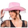 CHAPEAU DE COWBOY ROSE AVEC CHAINE DE STRASS EN PENDENTIF TOUT AUTOUR