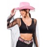 CHAPEAU DE COWBOY ROSE AVEC CHAINE DE STRASS EN PENDENTIF TOUT AUTOUR