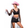 CHAPEAU DE COWBOY ROSE AVEC CHAINE DE STRASS EN PENDENTIF TOUT AUTOUR
