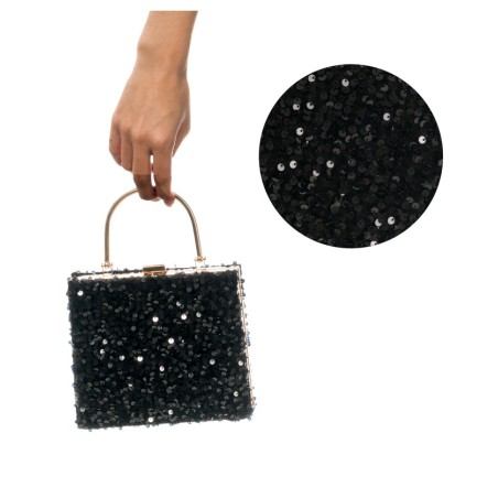 SAC VELOURS NOIR ET SEQUINS NOIR 18CM X 4.5CM X 25CM