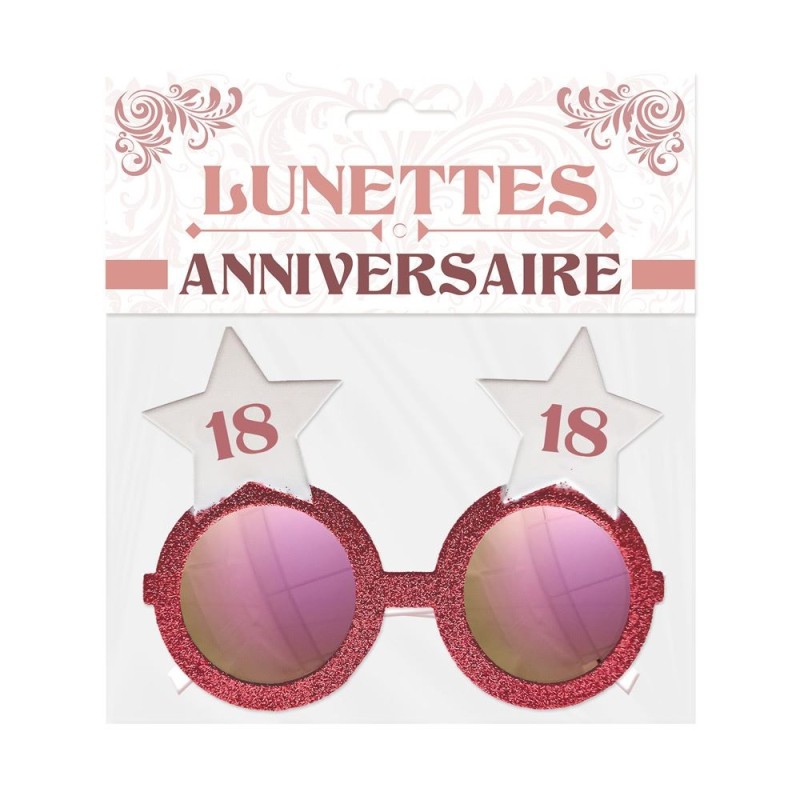 LUNETTES ETOILE ANNIVERSAIRE 18 ANS ROSE ET BLANC LUNETTES ETOILE ANNIVERSAIRE 18 ANS ROSE ET BLANC