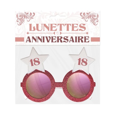 LUNETTES ETOILE ANNIVERSAIRE 18 ANS ROSE ET BLANC
