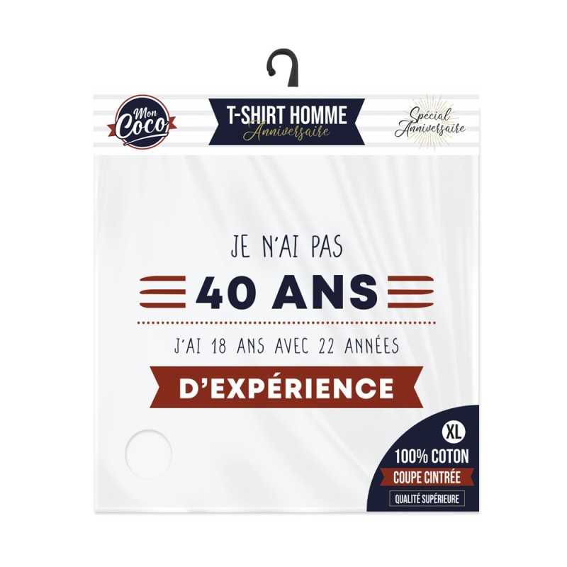 T SHIRT BLANC 40 ANS 18 ANS AVEC 22 ANS D'EXPERIENCE TAILLE XL