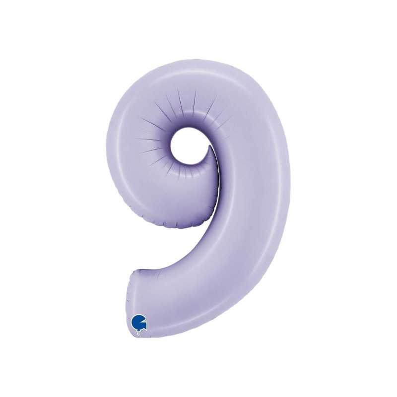 BALLON METALLIQUE CHIFFRE 9 102CM LILAS