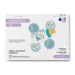 BOUQUET 5 BALLONS METALLIQUES BIBERON IT'S A BOY