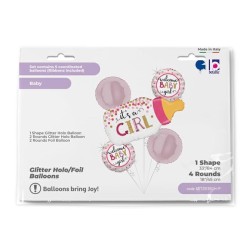 BOUQUET 5 BALLONS METALLIQUES BIBERON IT'S A GIRL 