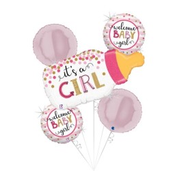 BOUQUET 5 BALLONS METALLIQUES BIBERON IT'S A GIRL 