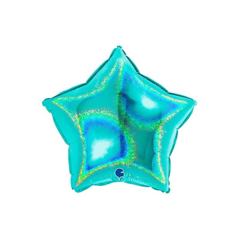 BALLON METALLIQUE ETOILE 46 CM HOLOGRAPHIC GLITTER TIFFANY