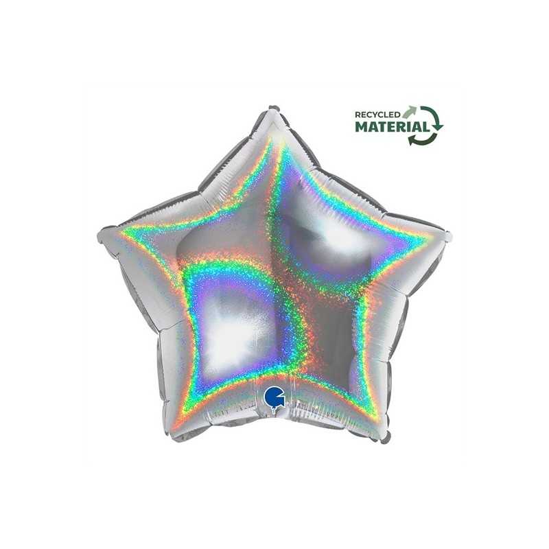 BALLON METALLIQUE ETOILE 46 CM HOLOGRAPHIC GLITTER SILVER OU ARGENT