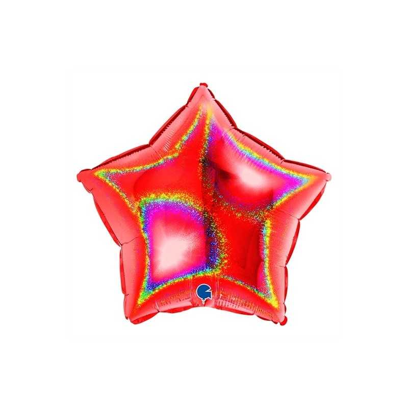 BALLON METALLIQUE ETOILE 46 CM HOLOGRAPHIC GLITTER RED OU ROUGE