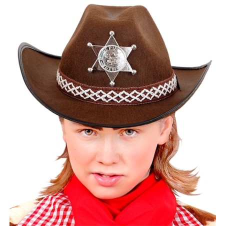 CHAPEAU COW BOY MARRON AVEC ETOILE DE SHERIFF